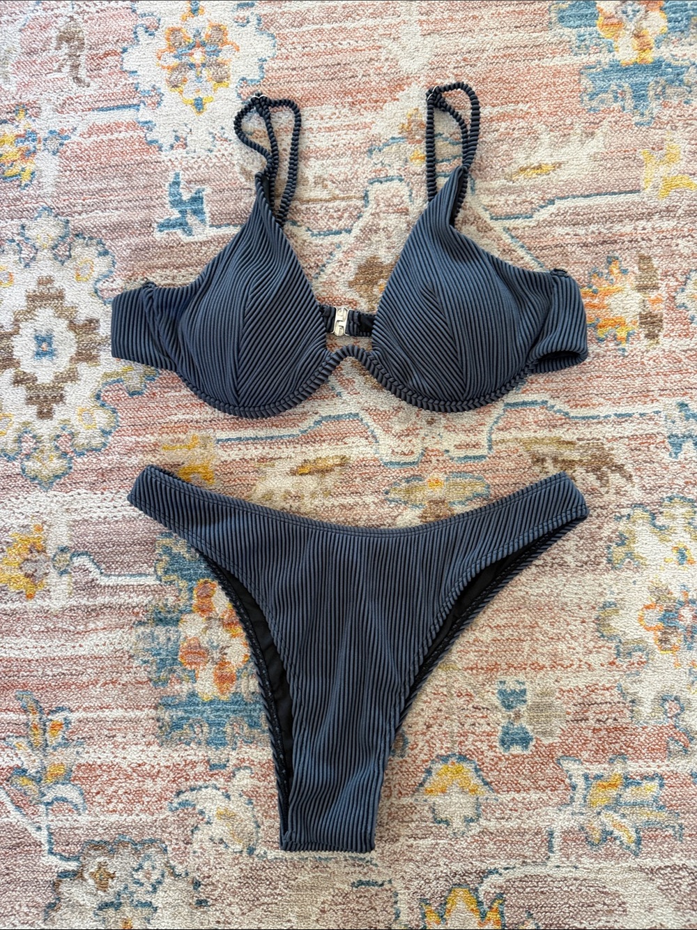 Ribbed Navy Bikini Set - Two Piece Swim